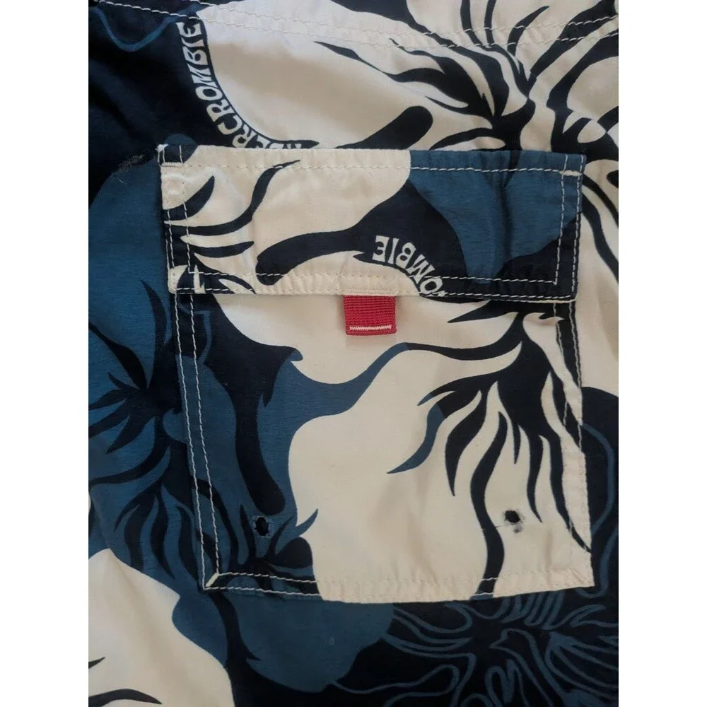 Vintage Abercrombie and Fitch Board Shorts Size 30 Blue White Hibiscus
